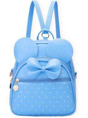 Women Girls L Blue Mini Backpack Cute Bowknot Convertible Shoulder Bag